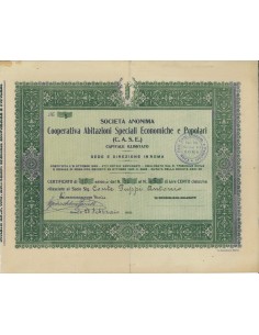 SOC. ANON.COOP. ABITAZIONI SPEC. ECON. E POPOLARI - 10 AZIONI ROMA 1926