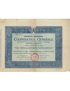SOC. ANON. COOP. GEN. COSTR. ACQUISTO E VENDITA IMMOBILI 5 AZIONI 1925