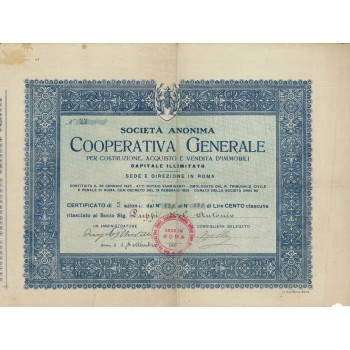 SOC. ANON. COOP. GEN. COSTR. ACQUISTO E VENDITA IMMOBILI 5 AZIONI 1925