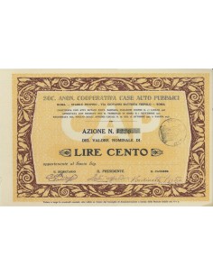 SOC. ANON. COOP. CASE AUTO PUBBLICI - 1 AZIONE ROMA 1925