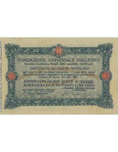 FONDAZIONE UNIVERSALE HALLESINT - 2 QUOTE ROMA 1922
