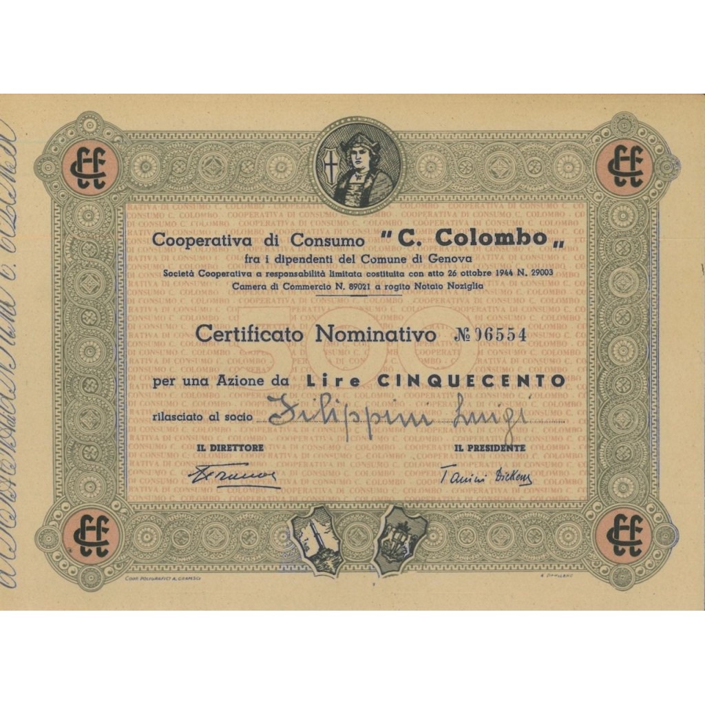 COOP. DI CONSUMO C. COLOMBO - UNA AZIONE GENOVA 1944
