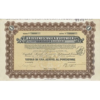 LA TELEMECCANICA ELETTRICA ING. AMATI GREGORINI - 1 AZIONE MILANO 1938