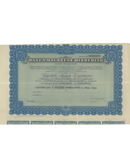 BANCA MILANESE DI CREDITO - AZIONI MILANO 1891