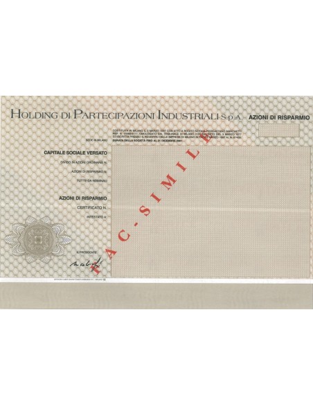 HOLDING DI PARTECIPAZIONI INDUSTRIALI SPA - AZIONI MILANO 1997