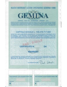 GEMINA - WARRANT AZIONI ORDINARIE MILANO 1998