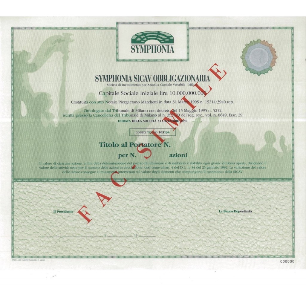 SYMPHONIA SICAV OBBLIGAZIONARIA - AZIONI MILANO 1995