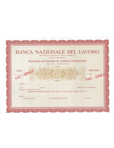 BANCA NAZIONALE DEL LAVORO - OBBLIGAZIONI ROMA 1978