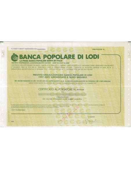 BANCA POP. DI LODI - OBBLIGAZIONI LODI 1997