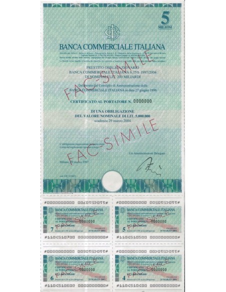 BANCA COMMERCIALE ITALIANA - 1 OBBLIGAZIONE 6,75% - MILANO 1997