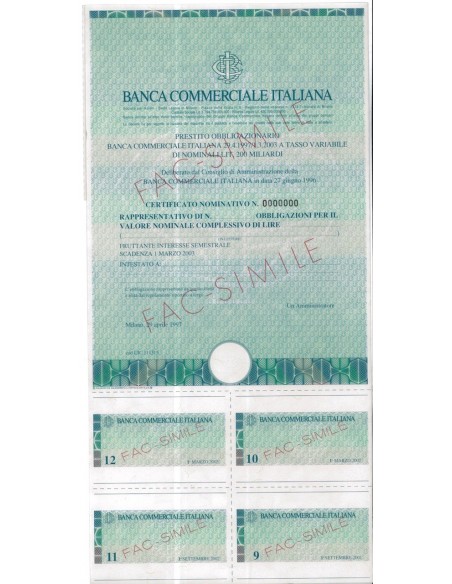 BANCA COMMERCIALE ITALIANA - OBBLIG. TASSO VARIABILE - MILANO 1997