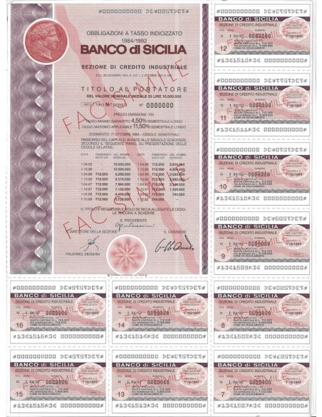 BANCO DI SICILIA - OBBLIGAZIONE - PALERMO 1984
