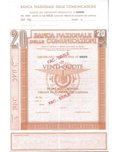 BANCA NAZIONALE DELLE COMUNICAZIONI - 20 QUOTE ROMA 1927