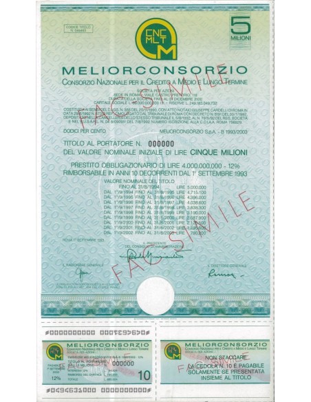 MELIORCONSORZIO - OBBLIGAZIONI 5% - ROMA 1993