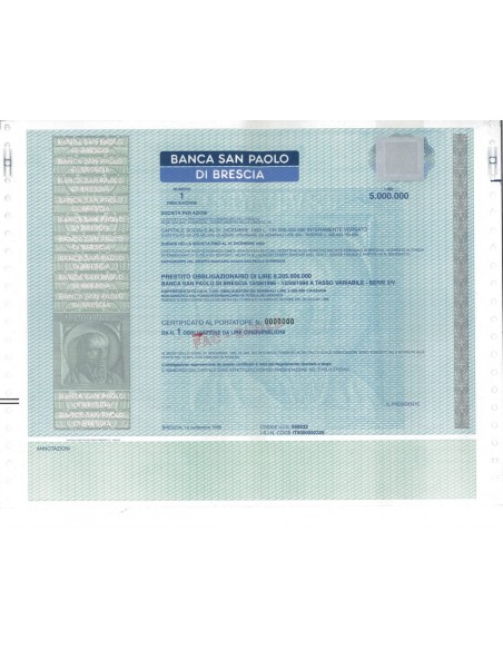BANCA SAN PAOLO DI BRESCIA - 1 OBBLIGAZIONE BRESCIA 1966