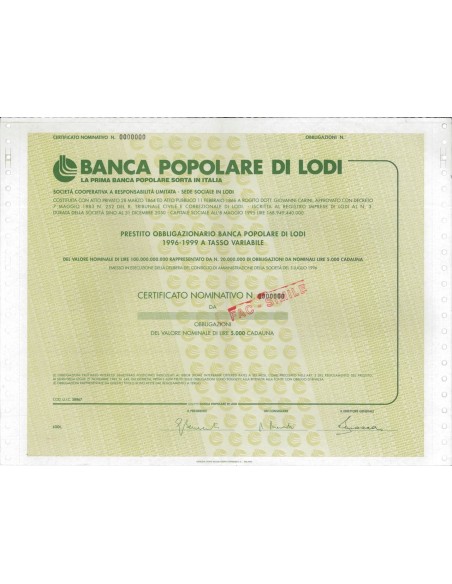 BANCA POP. DI LODI - OBBLIGAZIONI LODI 1996-1999