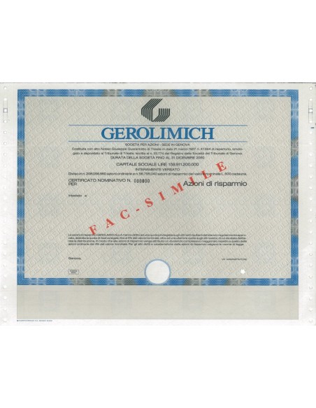 GEROLIMICH - AZIONI GENOVA 1907