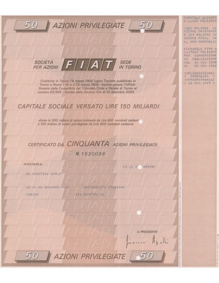 FIAT 50 AZIONI PRIVILEGIATE TORINO