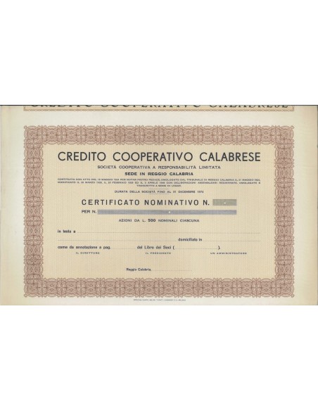 CREDITO COOP. CALABRESE - AZIONI REGGIO CALABRIA 1924