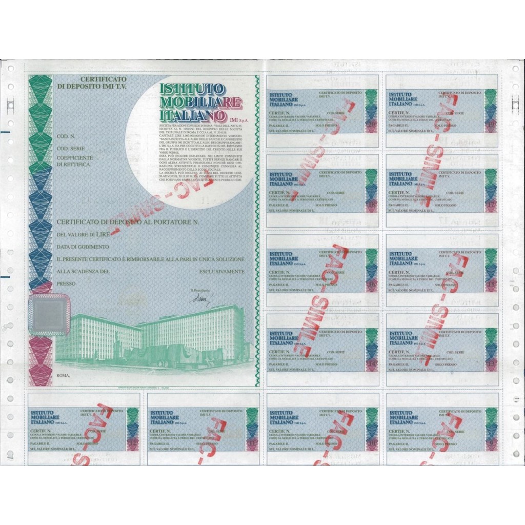 ISTITUTO MOBILIARE ITALIANO - CERT. DI DEPOSITO ROMA