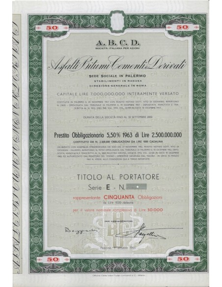 A.B.C.D. ASFALTI BITUMI CEMENTI DERIVATI - 50 OBBLIGAZ. PALERMO 1963