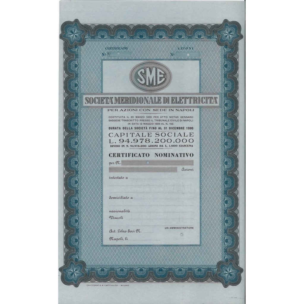 SME SOC. MERIDIONALE DI ELETTRICITA' - AZIONI NAPOLI1 899