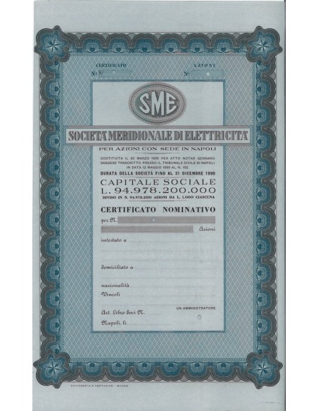 SME SOC. MERIDIONALE DI ELETTRICITA' - AZIONI NAPOLI1 899