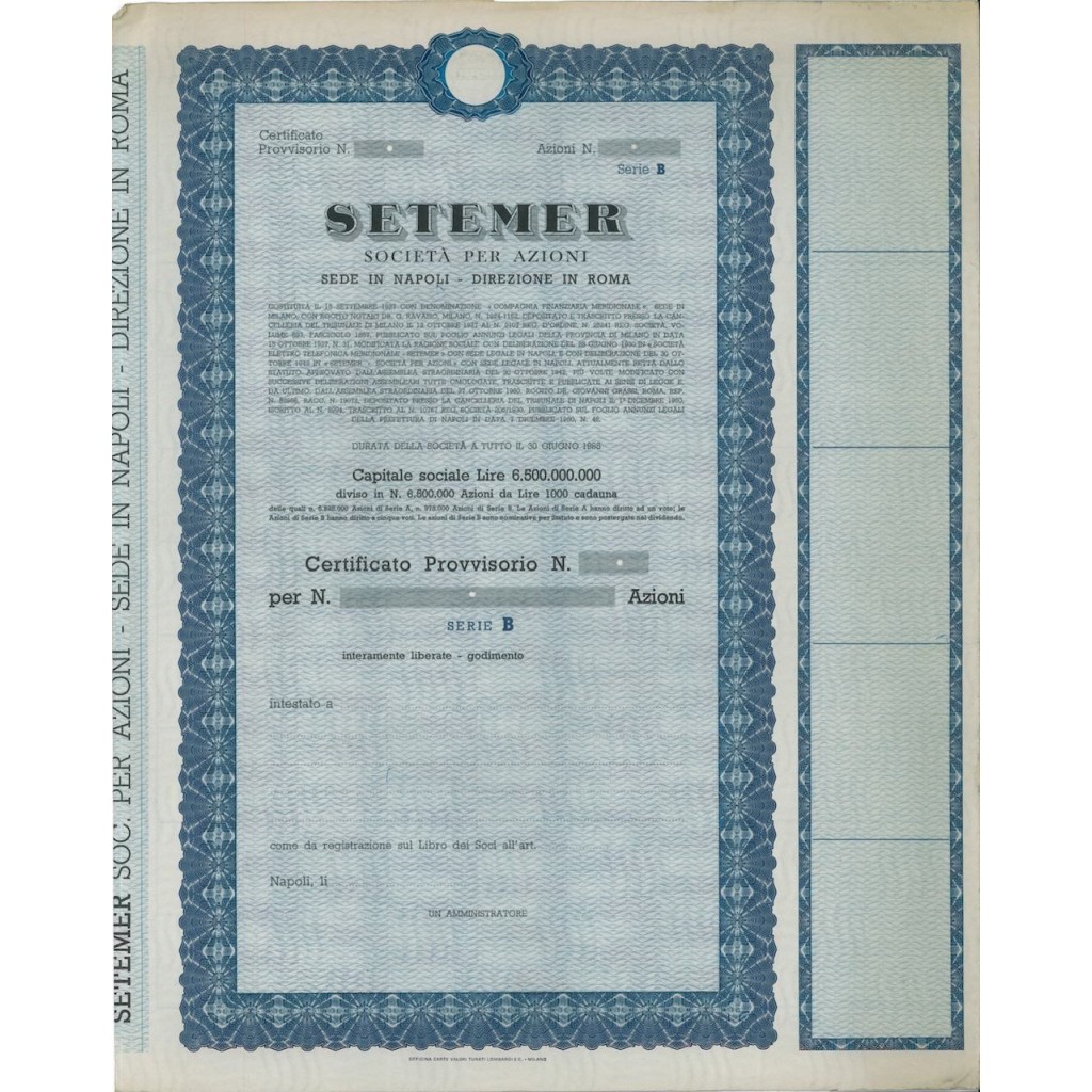 SETEMER - AZIONI - NAPOLI 1927