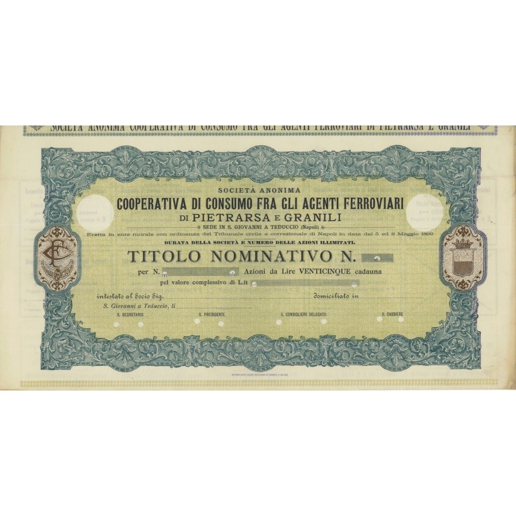 COOP. DI CONSUMO FRA AGENTI FERROVIARI - AZIONI 1899