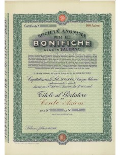 SOC. ANON. PER LE BONIFICHE - 100 AZIONI - SALERNO 1935