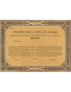 PRESTITO DELLA CITTA' DI SONDRIO - OBBLIGAZIONE 1878