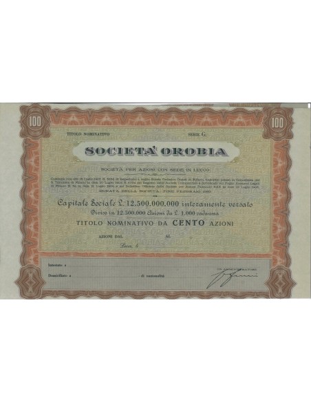 SOC. OROBIA - 100 AZIONI LECCO 1906