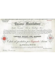 UNIONE MANIFATTURE SOC. ANONIMA - 50 AZIONI PARABIAGO 1921