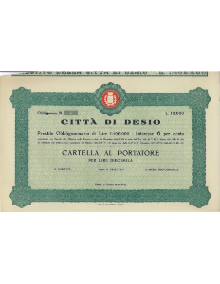 CITTA' DI DESIO - 1 OBBLIGAZIONE - DESIO 1939
