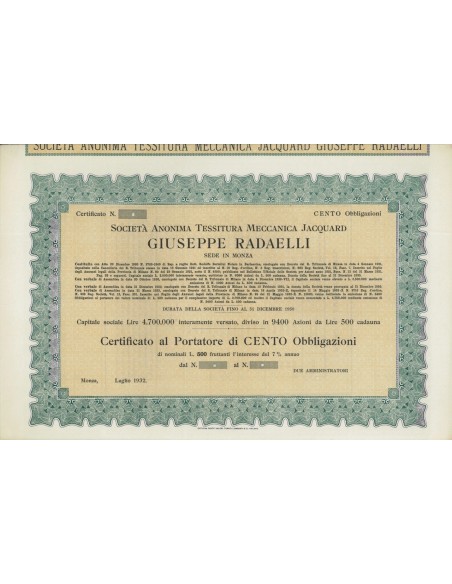 SOC. ANON. TESSIT. MEC. JACQUARD G. RADAELLI - 100 OBB. MONZA 1932