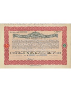 SOC. ITALIANA DI APPLICAZIONE CELLULOSA - 5 AZIONI MILANO 1929