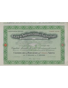CASSA DI SOVVENZIONE AI COSTRUTTORI - 5 AZIONI - MILANO 1931
