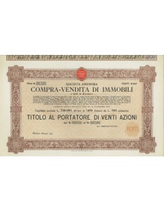 SOC. ANON. COMPRA-VENDITA DI IMMOBILI - 20 AZIONI - MILANO 1933