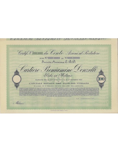 CARTIERE BENIAMINO DONZELLI - 100 AZIONI MILANO 1905