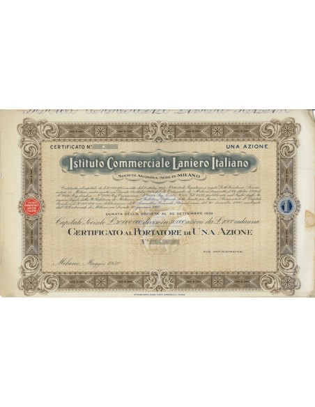 ISTITUTO COMM. LANIERO ITALIANO - 1 AZIONE MILANO 1930
