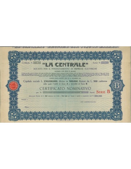 LA CENTRALE - AZIONI (SERIE B) 1925 MILANO