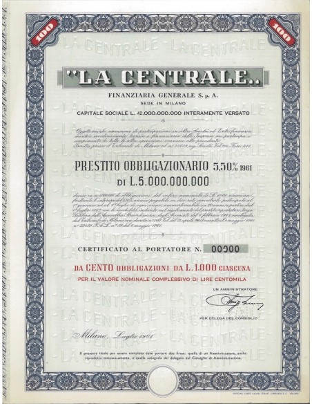 LA CENTRALE - 100 OBBLIGAZIONI MILANO 1961