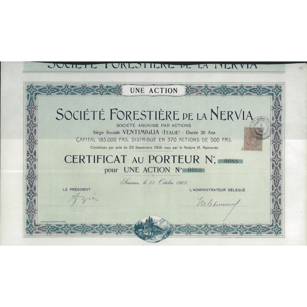 SOC. FORESTIERE DE LA NERVIA 1 ACTION SANREMO 1905