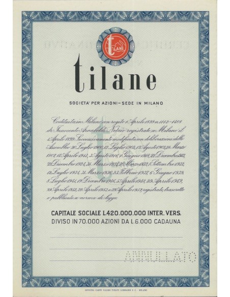 TILANE SPA - AZIONI - MILANO 1899