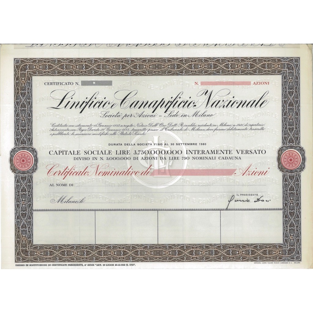 LINIFICIO E CANAPIFICIO NAZIONALE - AZIONI MILANO 1873