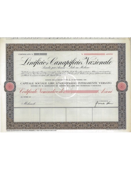 LINIFICIO E CANAPIFICIO NAZIONALE - AZIONI MILANO 1873