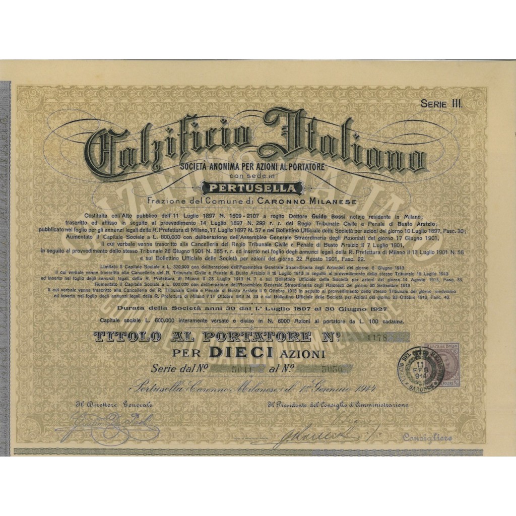 CALZIFICIO ITALIANO - UNA AZIONE C. PERTUSELLA 1914