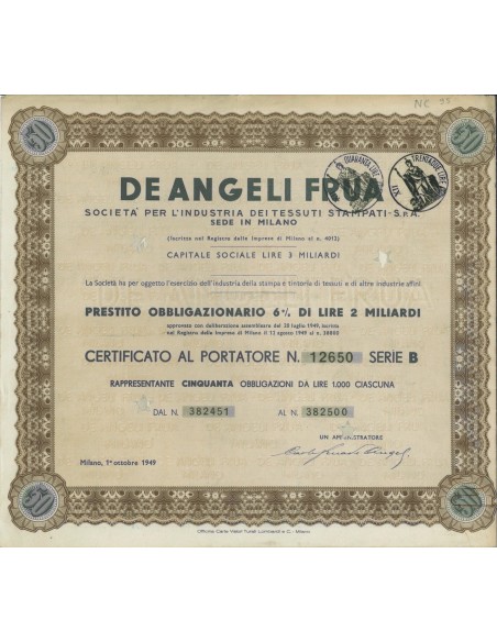 DE ANGELI FRUA - 50 OBBLIGAZIONI MILANO 1949