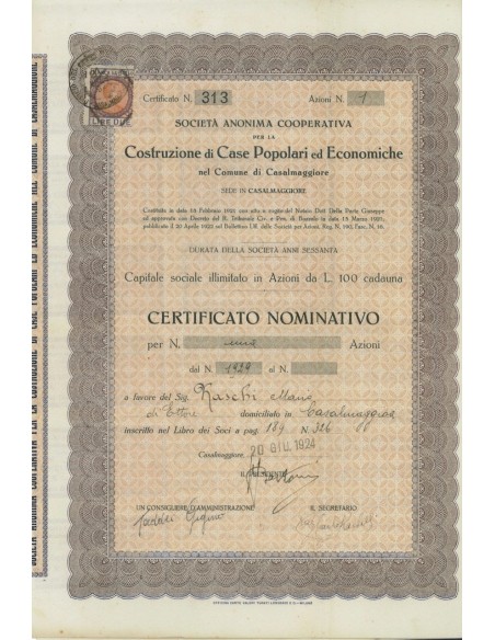 COSTR. CASE POPOLARI ECONOMICHE 1 AZIONE CASALMAGGIORE 1924