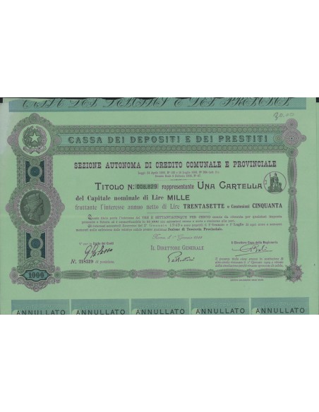 CASSA DEPOSITI E PRESTITI SEZ. AUT. DI CREDITO COMUNALE E PROVINCIALE 1 CARTELLA ROMA 1949